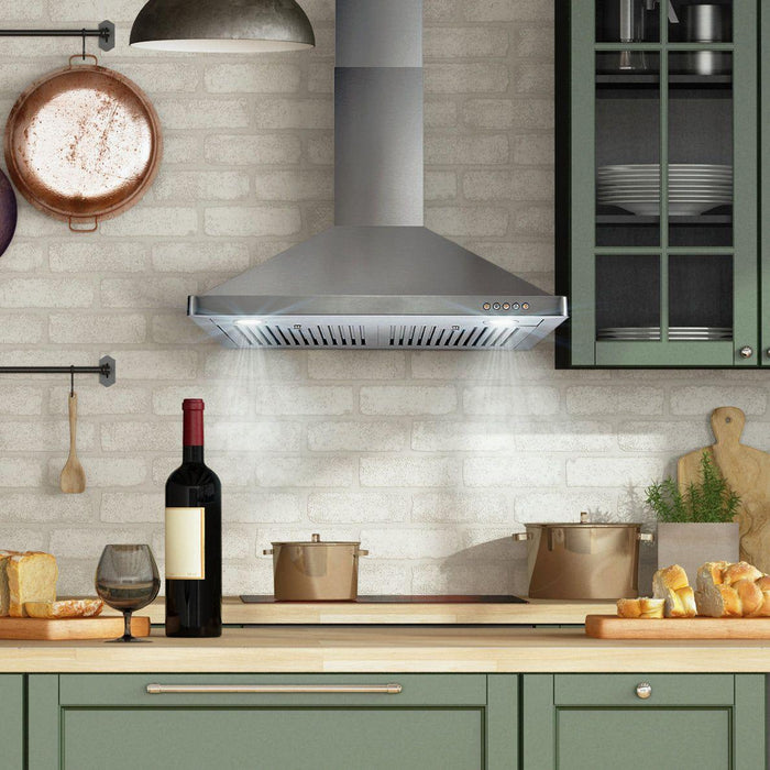 Cosmo 30'' Ducted Wall Mount Range Hood in Stainless Steel with LED Lighting and Permanent Filters COS-63175