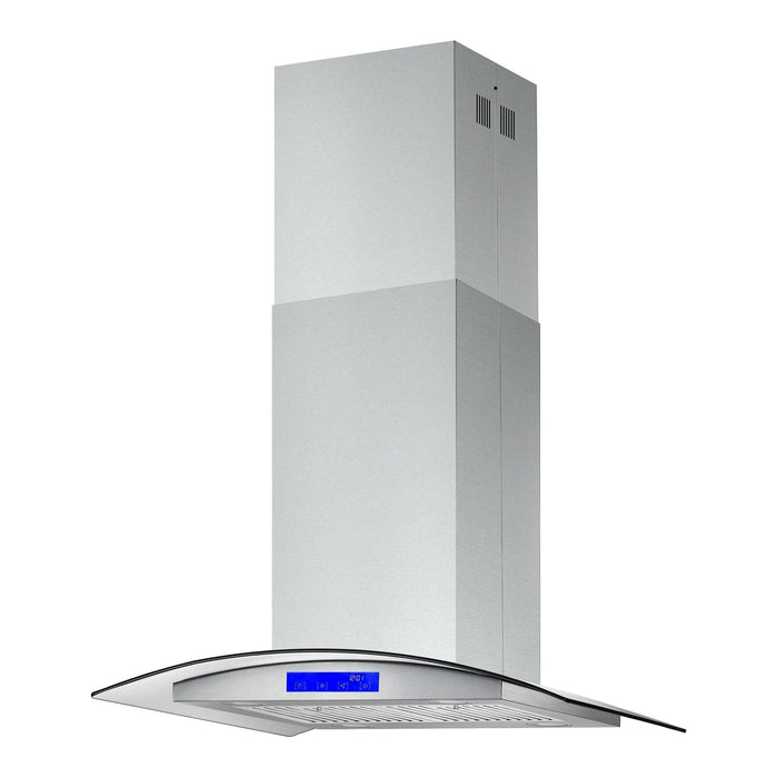 Cosmo 30" Ductless Island Range Hood in Stainless Steel with LED Lighting and Carbon Filter Kit for Recirculating COS-668ICS750-DL