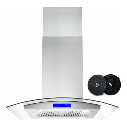 Cosmo Range Hood Cosmo 30" Ductless Island Range Hood in Stainless Steel with LED Lighting and Carbon Filter Kit for Recirculating COS-668ICS750-DL