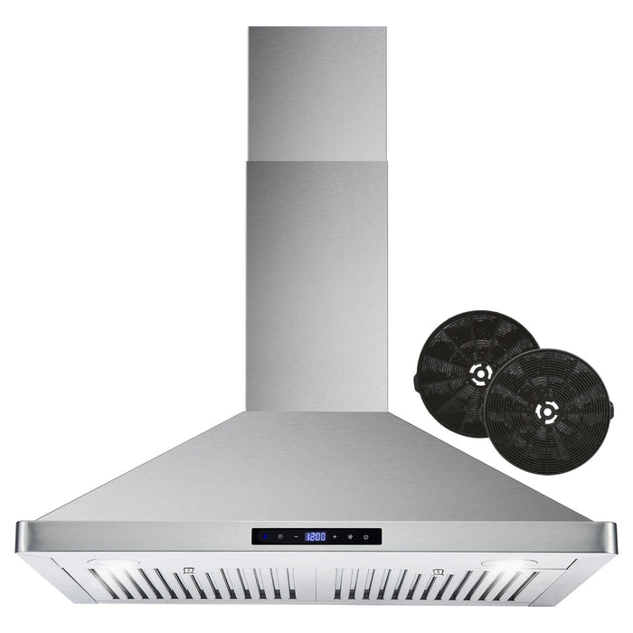 Cosmo 30" Ductless Wall Mount Range Hood in Stainless Steel with LED Lighting and Carbon Filter Kit for Recirculating COS-63175S-DL