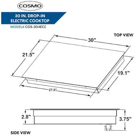 Cosmo 30" Electric Ceramic Glass Cooktop with 4 Burners, Dual Zone Elements, Hot Surface Indicator Light and Control Knobs COS-304ECC