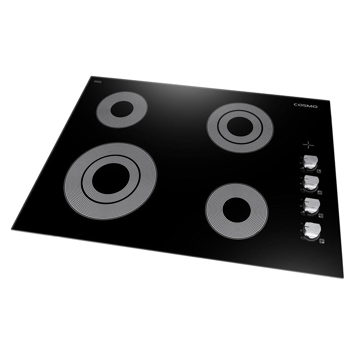 Cosmo 30" Electric Ceramic Glass Cooktop with 4 Burners, Dual Zone Elements, Hot Surface Indicator Light and Control Knobs COS-304ECC