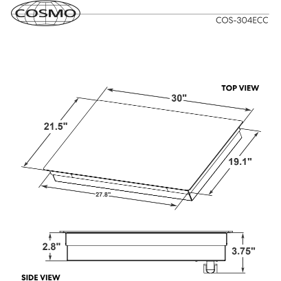 Cosmo 30" Electric Ceramic Glass Cooktop with 4 Burners, Dual Zone Elements, Hot Surface Indicator Light and Control Knobs COS-304ECC