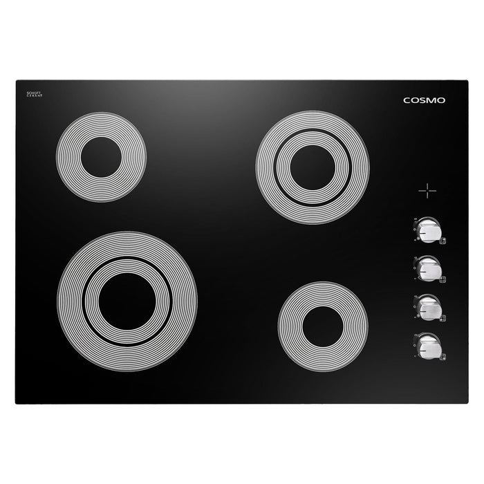 Cosmo 30" Electric Ceramic Glass Cooktop with 4 Burners, Dual Zone Elements, Hot Surface Indicator Light and Control Knobs COS-304ECC