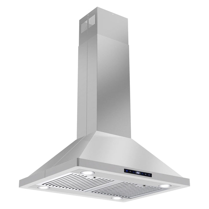 Cosmo 30" Island Range Hood with 3-Speed Fan, 380 CFM, Permanent Filters, LED Lights, Soft Touch Controls, Ducted Kitchen Vent Hood Extractor in Stainless Steel COS-63ISS75