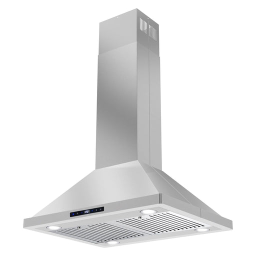 Cosmo Range Hood Cosmo 30" Island Range Hood with 3-Speed Fan, 380 CFM, Permanent Filters, LED Lights, Soft Touch Controls, Ducted Kitchen Vent Hood Extractor in Stainless Steel COS-63ISS75