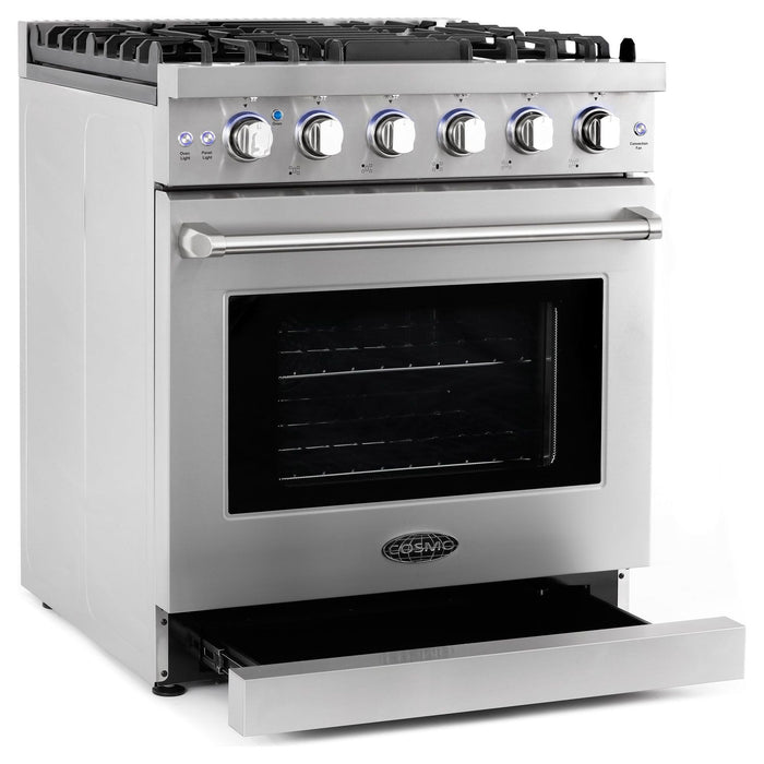 Cosmo 30'' Slide-In Freestanding Gas Range with 5 Sealed Burners, Cast Iron Grates, 4.5 cu. ft. Capacity Convection Oven in Stainless Steel COS-EPGR304