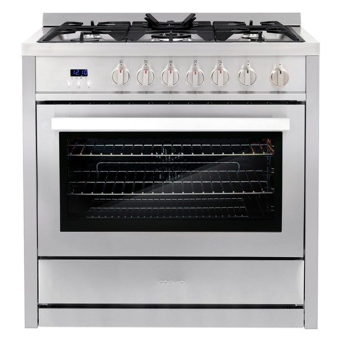 Cosmo 36'' 3.8 cu. ft. Single Oven Gas Range with 5 Burner Cooktop and Heavy Duty Cast Iron Grates in Stainless Steel COS-965AGC