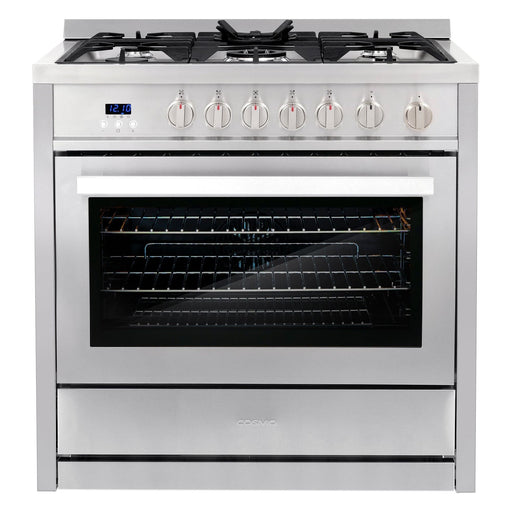 Cosmo Gas Range Cosmo 36'' 3.8 cu. ft. Single Oven Gas Range with 5 Burner Cooktop and Heavy Duty Cast Iron Grates in Stainless Steel COS-965AGC