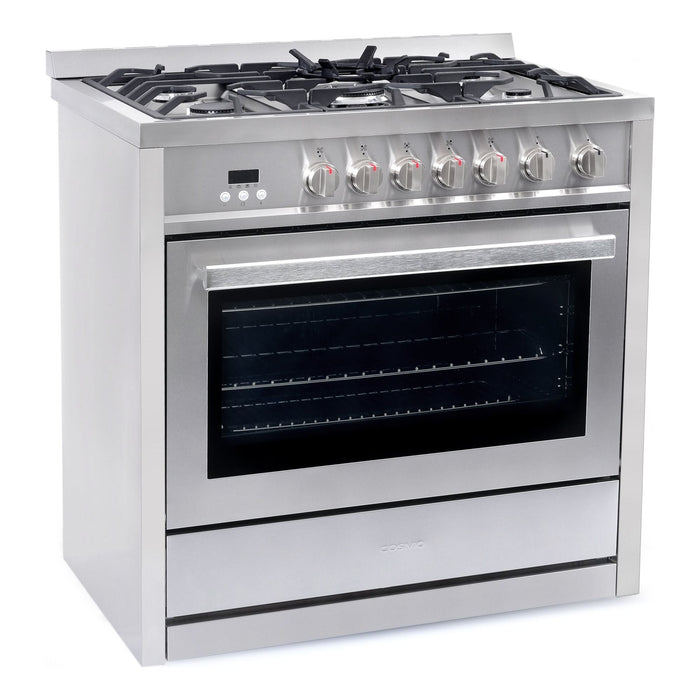 Cosmo Gas Range Cosmo 36'' 3.8 cu. ft. Single Oven Gas Range with 5 Burner Cooktop and Heavy Duty Cast Iron Grates in Stainless Steel COS-965AGC