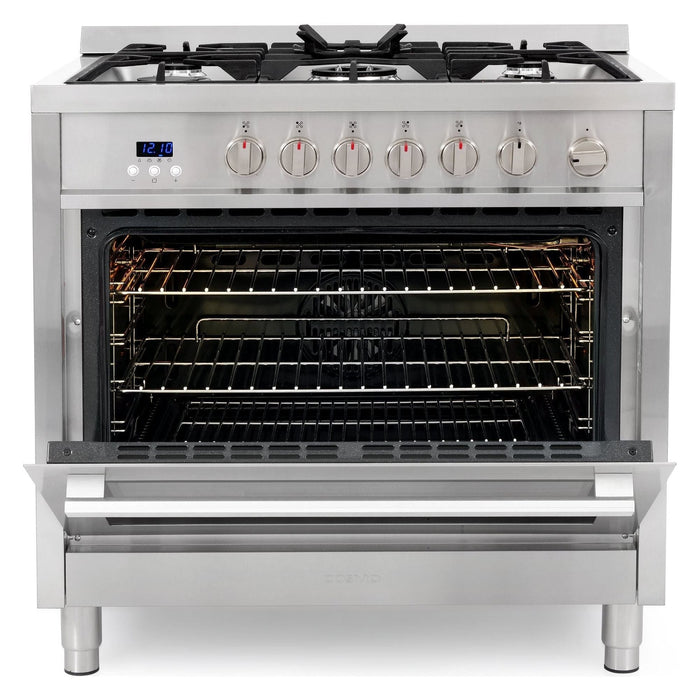 Cosmo 36'' 3.8 cu. ft. Single Oven Gas Range with 5 Burner Cooktop and Heavy Duty Cast Iron Grates in Stainless Steel COS-965AGFC