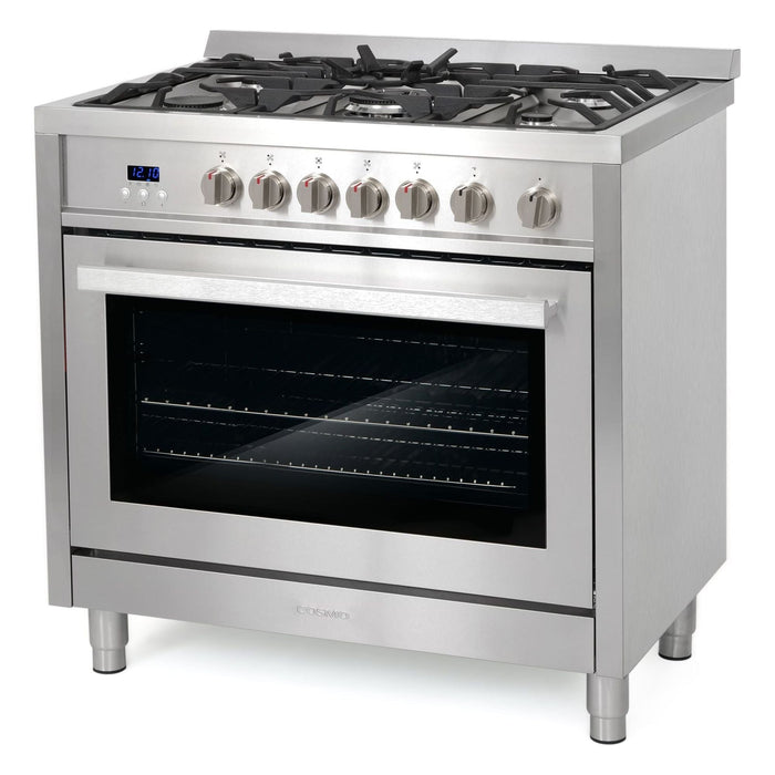 Cosmo 36'' 3.8 cu. ft. Single Oven Gas Range with 5 Burner Cooktop and Heavy Duty Cast Iron Grates in Stainless Steel COS-965AGFC