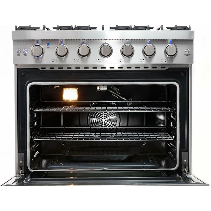 Cosmo Gas Range Cosmo 36'' 6.0 cu. ft. Commercial Gas Range with Convection Oven in Stainless Steel with Storage Drawer COS-EPGR366