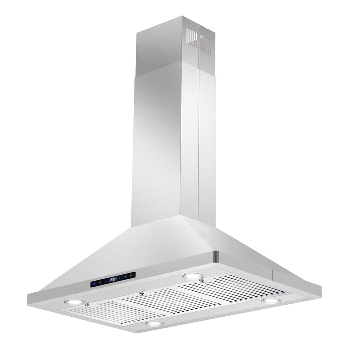 Cosmo 36" Ducted Island Range Hood with 380 CFM, 3-Speed Fan, Permanent Filters, LED Lights in Stainless Steel COS-63ISS90