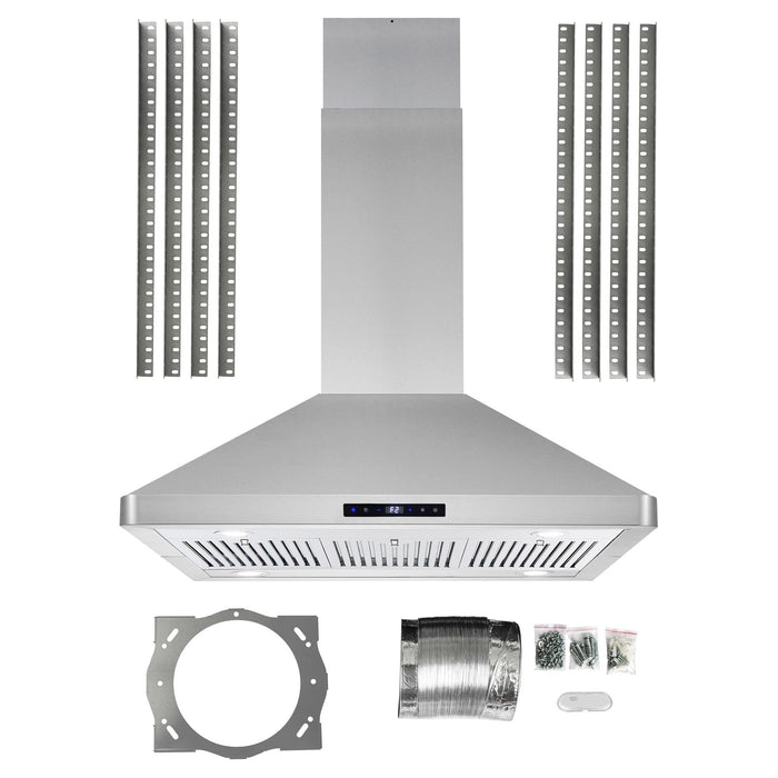 Cosmo 36" Ducted Island Range Hood with 380 CFM, 3-Speed Fan, Permanent Filters, LED Lights in Stainless Steel COS-63ISS90