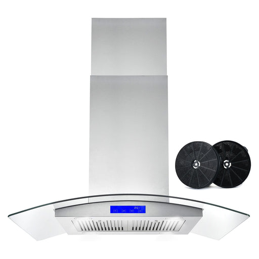 Cosmo Range Hood Cosmo 36"  Ductless Island Range Hood in Stainless Steel with LED Lighting and Carbon Filter Kit for Recirculating COS-668ICS900-DL