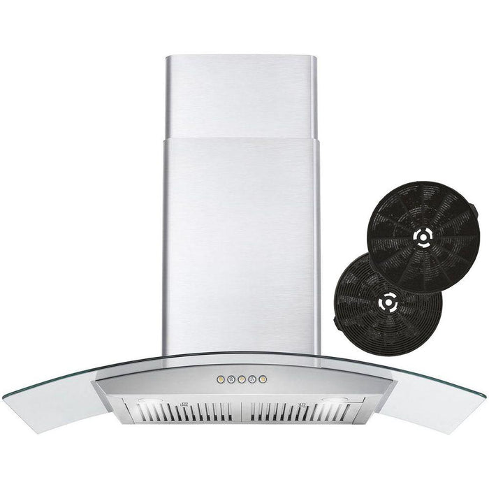 Cosmo 36" Ductless Wall Mount Range Hood in Stainless Steel with Push Button Controls, LED Lighting and Carbon Filter Kit for Recirculating COS-668WRC90-DL