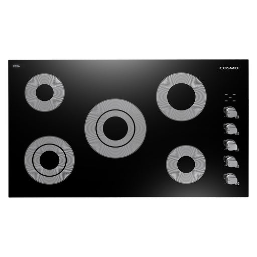 Cosmo Cooktop Cosmo 36" Electric Ceramic Glass Cooktop with 5 Burners, Dual Zone Elements, Hot Surface Indicator Light and Control Knobs COS-365ECC