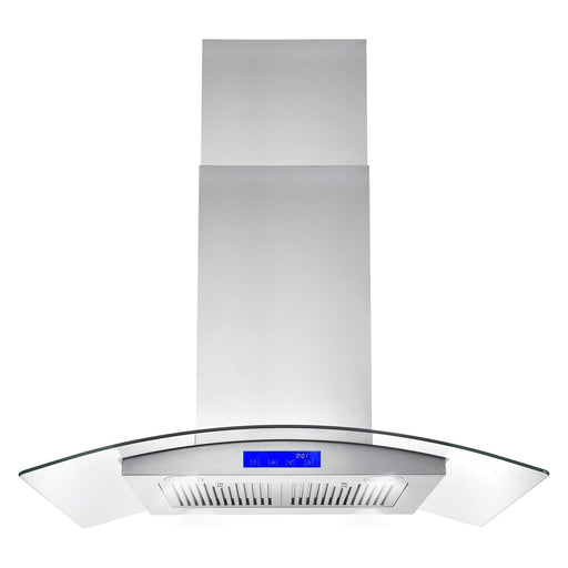 Cosmo 36" Island Range Hood with 380 CFM, 3 Speeds, Ducted, Permanent Filters, Soft Touch Controls, LED Lights, Curved Glass Hood in Stainless Steel COS-668ICS900