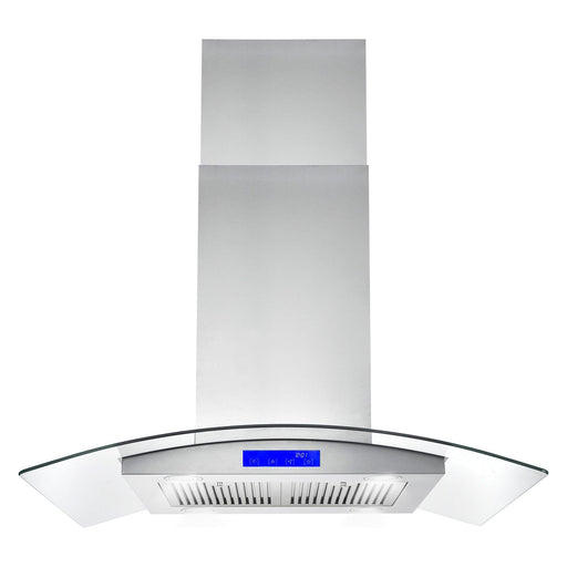 Cosmo Range Hood Cosmo 36" Island Range Hood with 380 CFM, 3 Speeds, Ducted, Permanent Filters, Soft Touch Controls, LED Lights, Curved Glass Hood in Stainless Steel COS-668ICS900