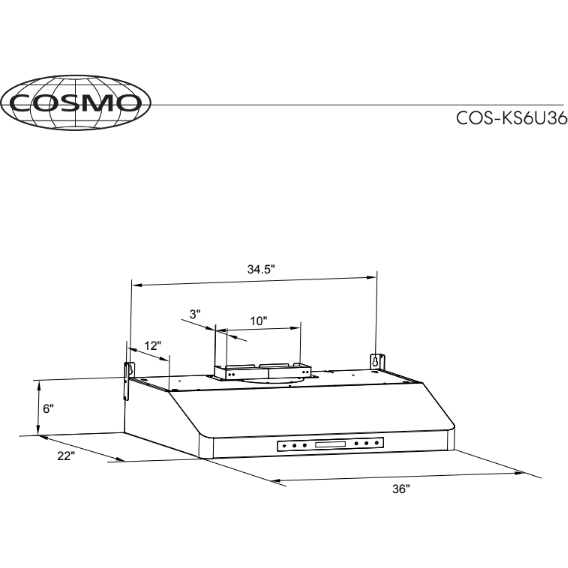 Cosmo 36" Under Cabinet Range Hood with Digital Touch Controls, 3-Speed Fan, LED Lights and Permanent Filters in Stainless Steel COS-KS6U36