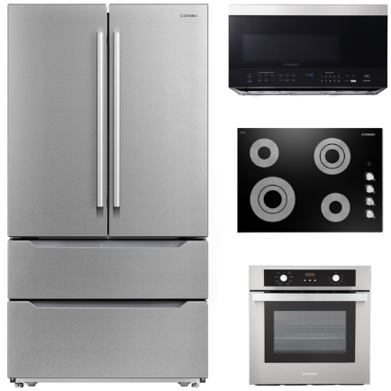 Cosmo 4 Piece, 30" Cooktop 24" Wall Oven 30" Microwave & French Door Refrigerator COS-4PKG-261