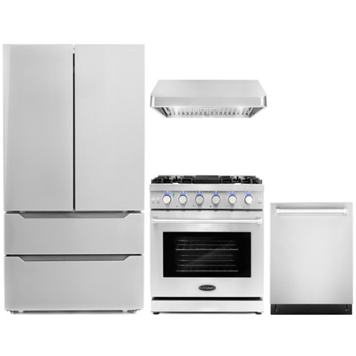Cosmo Kitchen Appliance Packages Cosmo 4-Piece, 30" Gas Range, 30" Range Hood, 24" Dishwasher and Refrigerator COS-4PKG-093