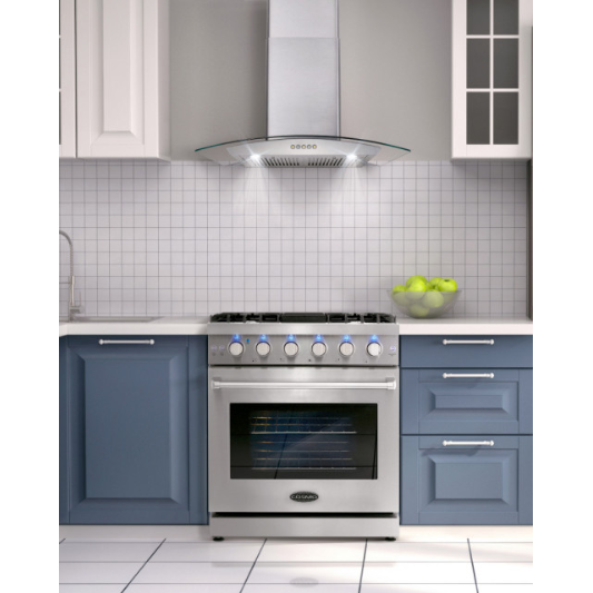 Cosmo 4-Piece, 30" Gas Range, 30" Range Hood, 24" Dishwasher and Refrigerator COS-4PKG-095