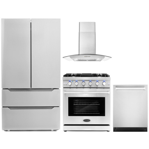 Cosmo Kitchen Appliance Packages Cosmo 4-Piece, 30" Gas Range, 30" Range Hood, 24" Dishwasher and Refrigerator COS-4PKG-095