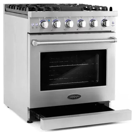 Cosmo 4 Piece, 30" Gas Range 30" Range Hood 24" Dishwasher & Wine Refrigerator COS-4PKG-254