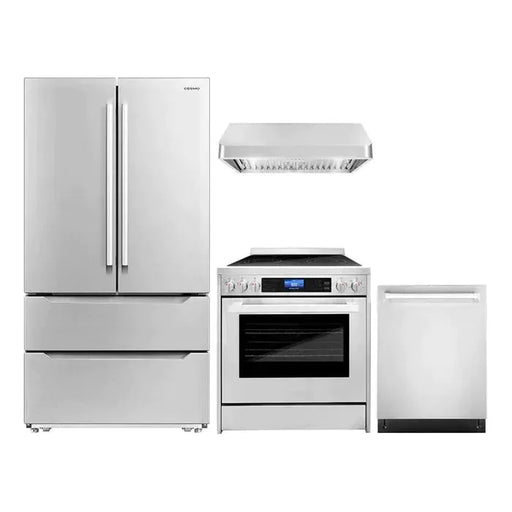 Cosmo 4 Piece, 30" Range 30" Range Hood 24" Dishwasher & Refrigerator COS-4PKG-173