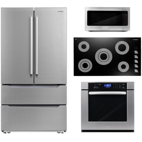 Cosmo Kitchen Appliance Packages Cosmo 4 Piece, 36" Cooktop 30" Wall Oven 24.4" Microwave & French Door Refrigerator COS-4PKG-260