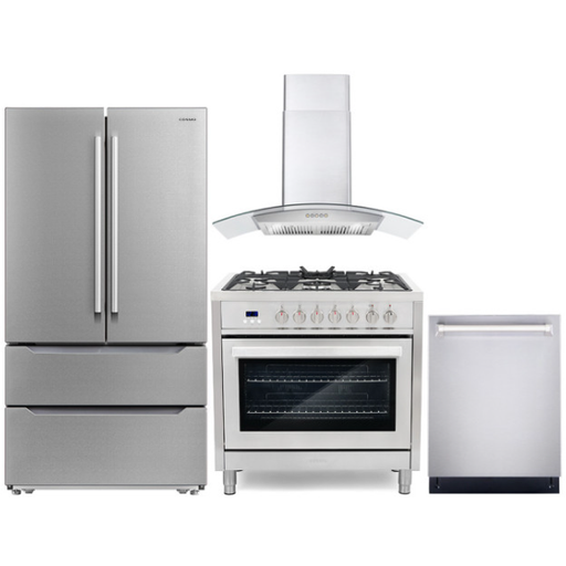Cosmo Kitchen Appliance Packages Cosmo 4 Piece, 36" Dual Fuel Range 36" Range Hood 24" Dishwasher & Refrigerator COS-4PKG-222