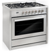 Cosmo 4 Piece, 36" Dual Fuel Range 36" Range Hood 24" Dishwasher & Refrigerator COS-4PKG-223