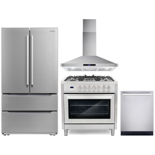 Cosmo Kitchen Appliance Packages Cosmo 4 Piece, 36" Dual Fuel Range 36" Range Hood 24" Dishwasher & Refrigerator COS-4PKG-223