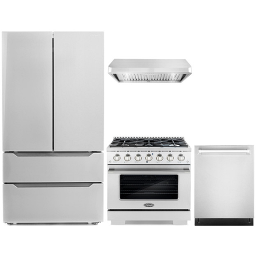 Cosmo Kitchen Appliance Packages Cosmo 4-Piece, 36" Gas Range 36" Range Hood 24" Dishwasher and Refrigerator COS-4PKG-053