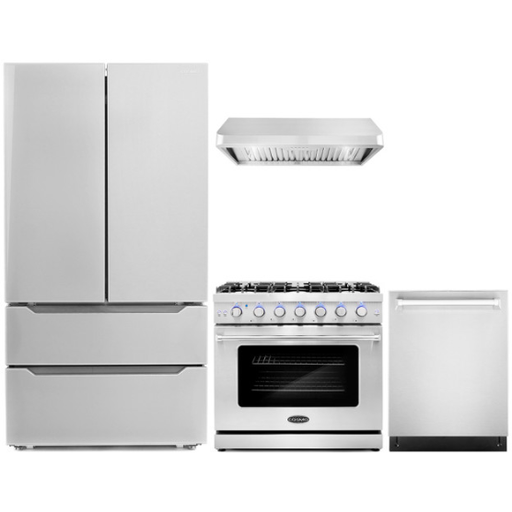 Cosmo Kitchen Appliance Packages Cosmo 4-Piece, 36" Gas Range, 36" Range Hood, 24" Dishwasher and Refrigerator COS-4PKG-110