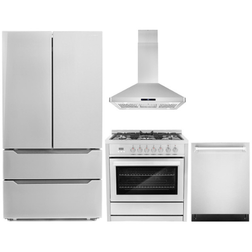 Cosmo Kitchen Appliance Packages Cosmo 4-Piece, 36" Range, 36" Island Range Hood, 24" Dishwasher and Refrigerator COS-4PKG-076