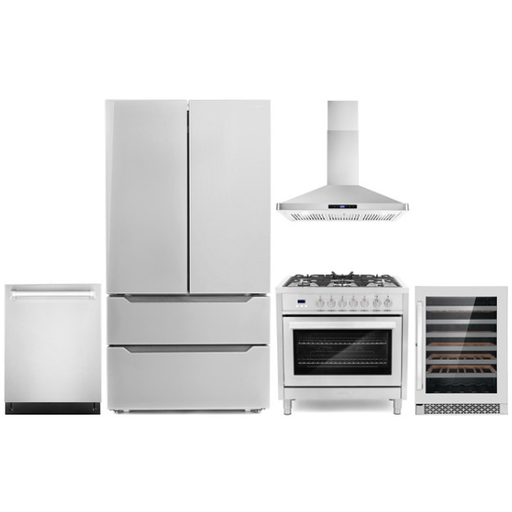 Cosmo Kitchen Appliance Packages Cosmo 5-Piece Kitchen, 36" Dual Fuel Range and 36" Wall Mount Range Hood COS-5PKG-069