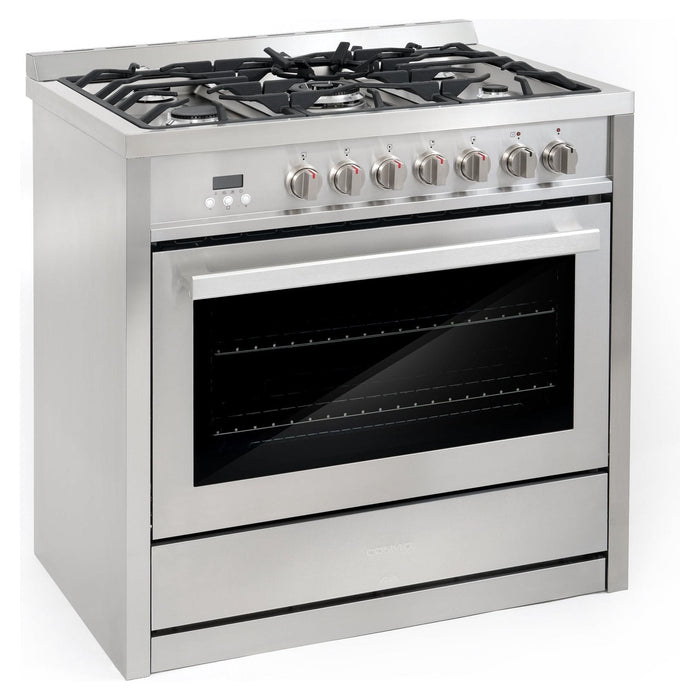 Cosmo Commercial-Style 36'' 3.8 cu. ft. Single Oven Dual Fuel Range with 8 Function Convection Oven in Stainless Steel COS-F965NF