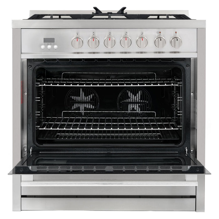 Cosmo Duel Fuel Range Cosmo Commercial-Style 36'' 3.8 cu. ft. Single Oven Dual Fuel Range with 8 Function Convection Oven in Stainless Steel COS-F965NF