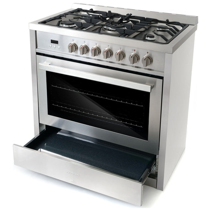 Cosmo Duel Fuel Range Cosmo Commercial-Style 36'' 3.8 cu. ft. Single Oven Dual Fuel Range with 8 Function Convection Oven in Stainless Steel COS-F965NF