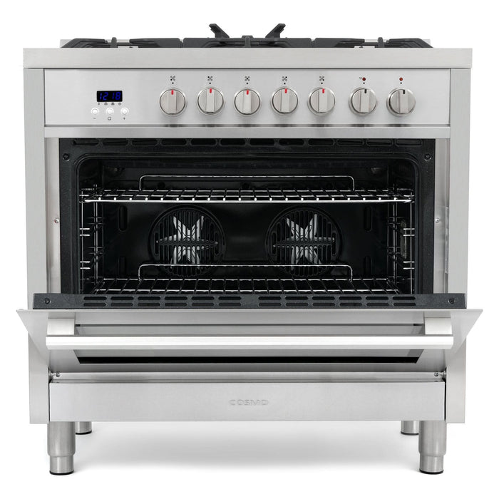 Cosmo Commercial-Style 36'' 3.8 cu. ft. Single Oven Dual Fuel Range with 8 Function Convection Oven in Stainless Steel F965