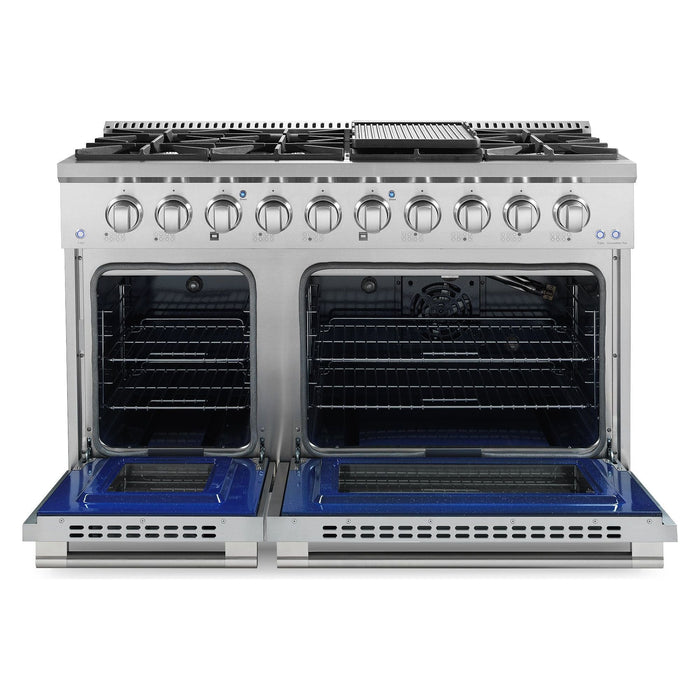 Cosmo Gas Range Cosmo Commercial-Style 48'' 5.5 cu. ft. Double Oven Gas Range with 8 Italian Burners and Heavy Duty Cast Iron Grates in Stainless Steel COS-GRP486G