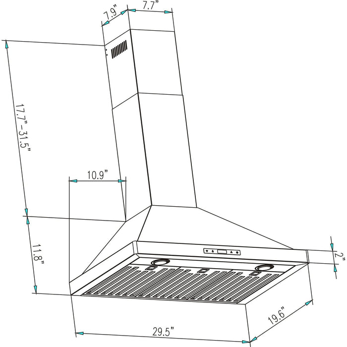 Empava 30 in. 380 CFM Wall Mount Range Hood 30RH03