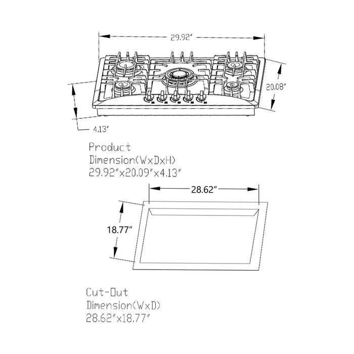 Empava 30 in. Built-in Gas Cooktops 30GC5B70C