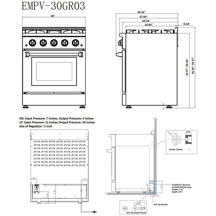 Empava Freestanding Gas Ranges Empava 30 Inch Freestanding Range Gas Cooktop And Oven 30GR03