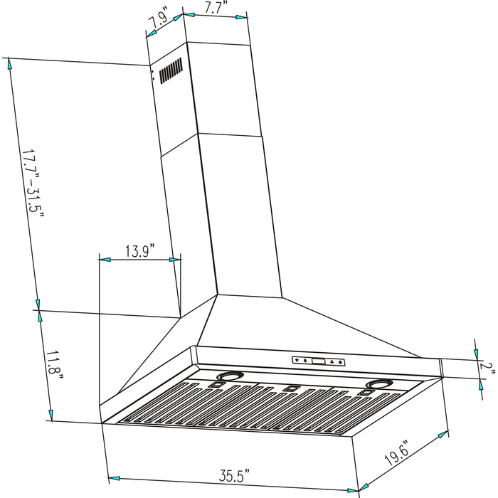 Empava 36 in. 380 CFM Ducted Wall Mount Range Hood 36RH04