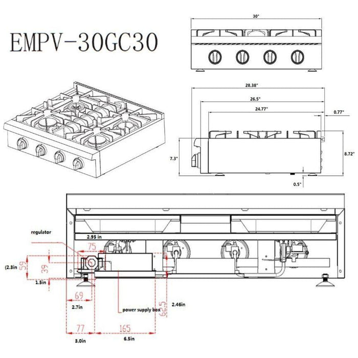 Empava Pro-style 30 in. Slide-in Gas Cooktop 30GC30