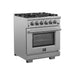 Forno 3-Piece Pro Appliance Package - 30-Inch Gas Range, Refrigerator with Water Dispenser,& Wall Mount Hood with Backsplash in Stainless Steel